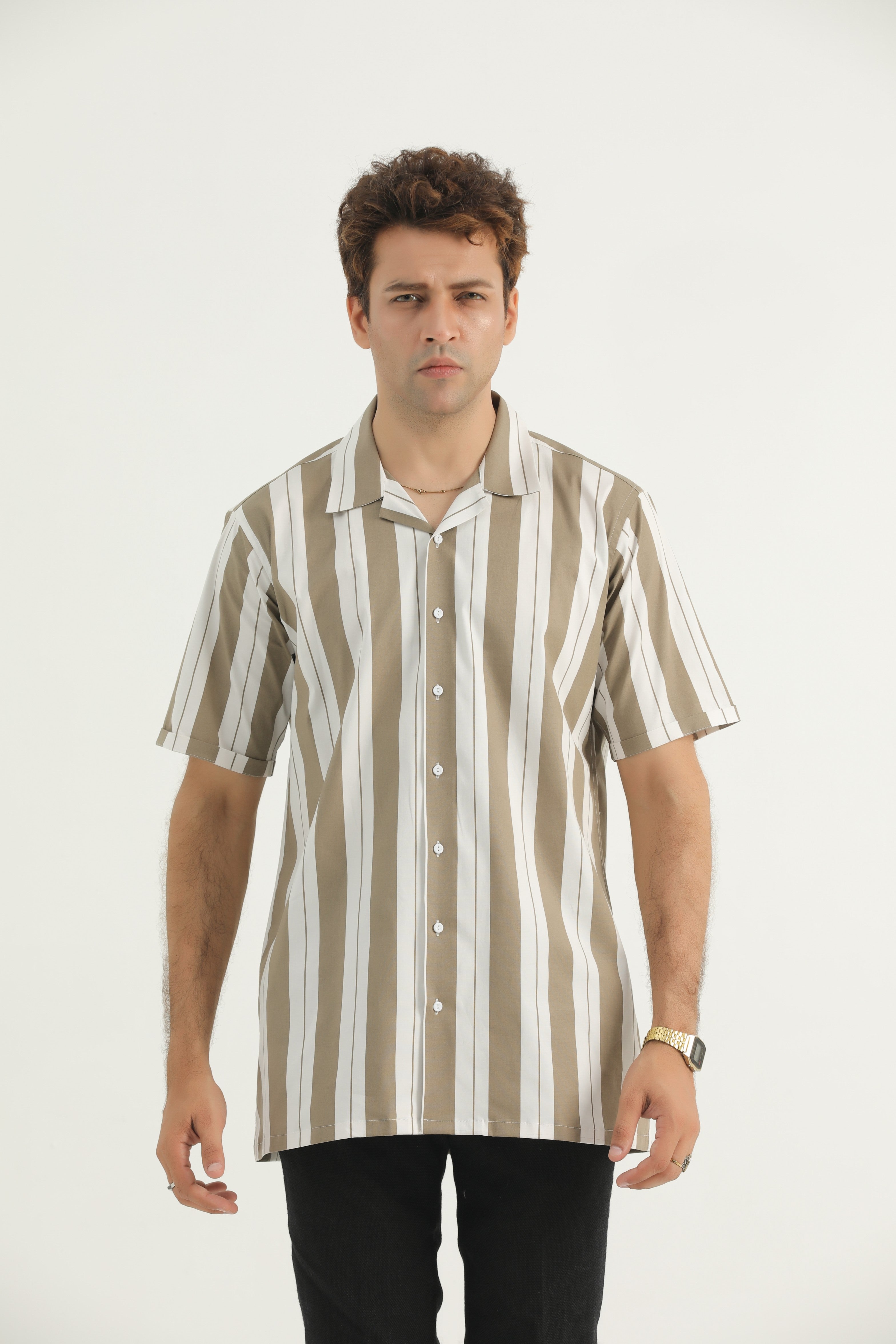 Striped Cuban Collar Casual Shirt - CS24-01