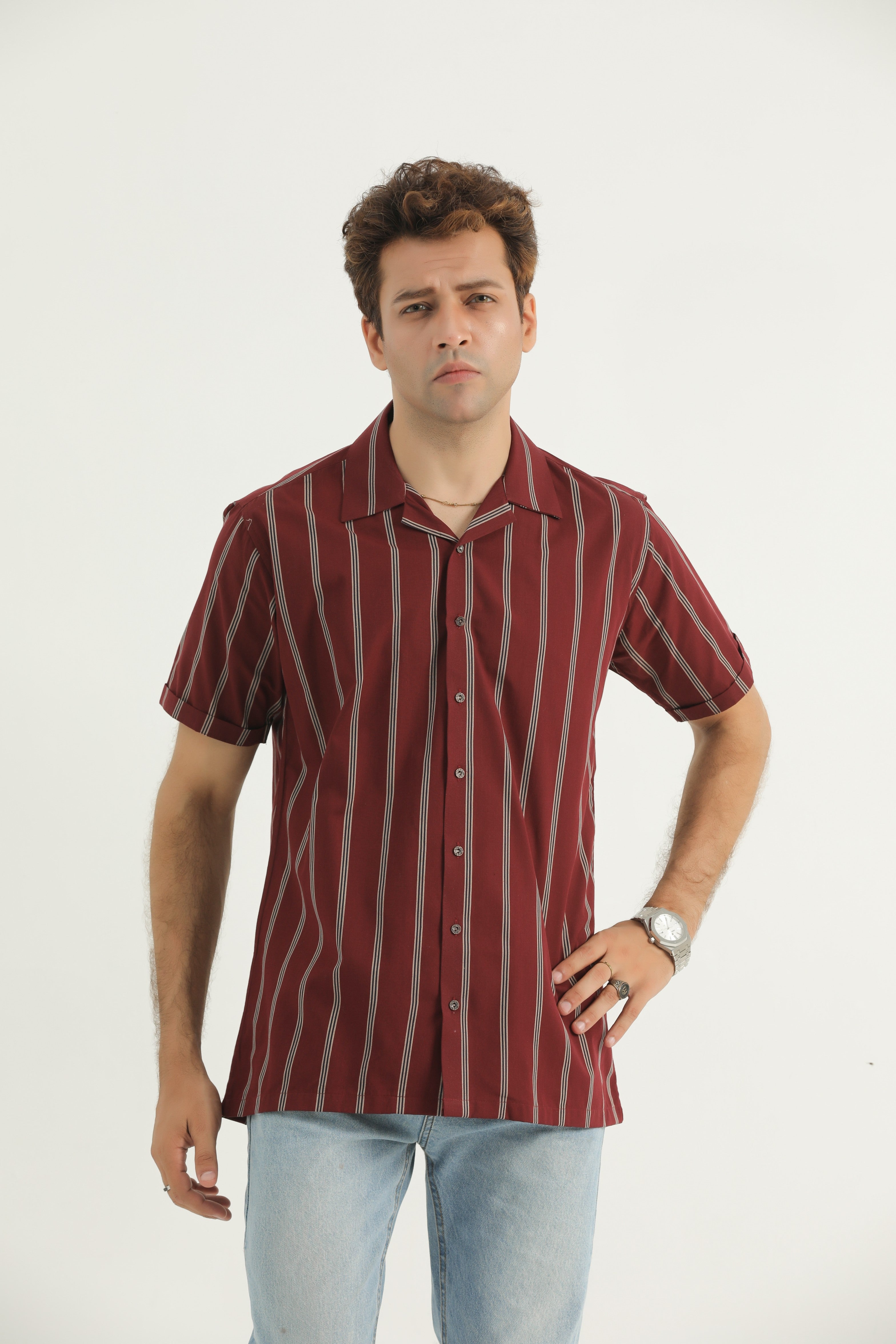 Maroon Cuban Collar Casual Shirt - CS24-01