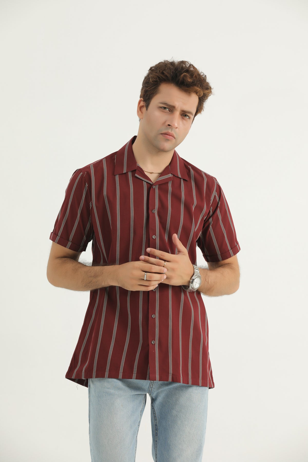 Maroon Cuban Collar Casual Shirt - CS24-01