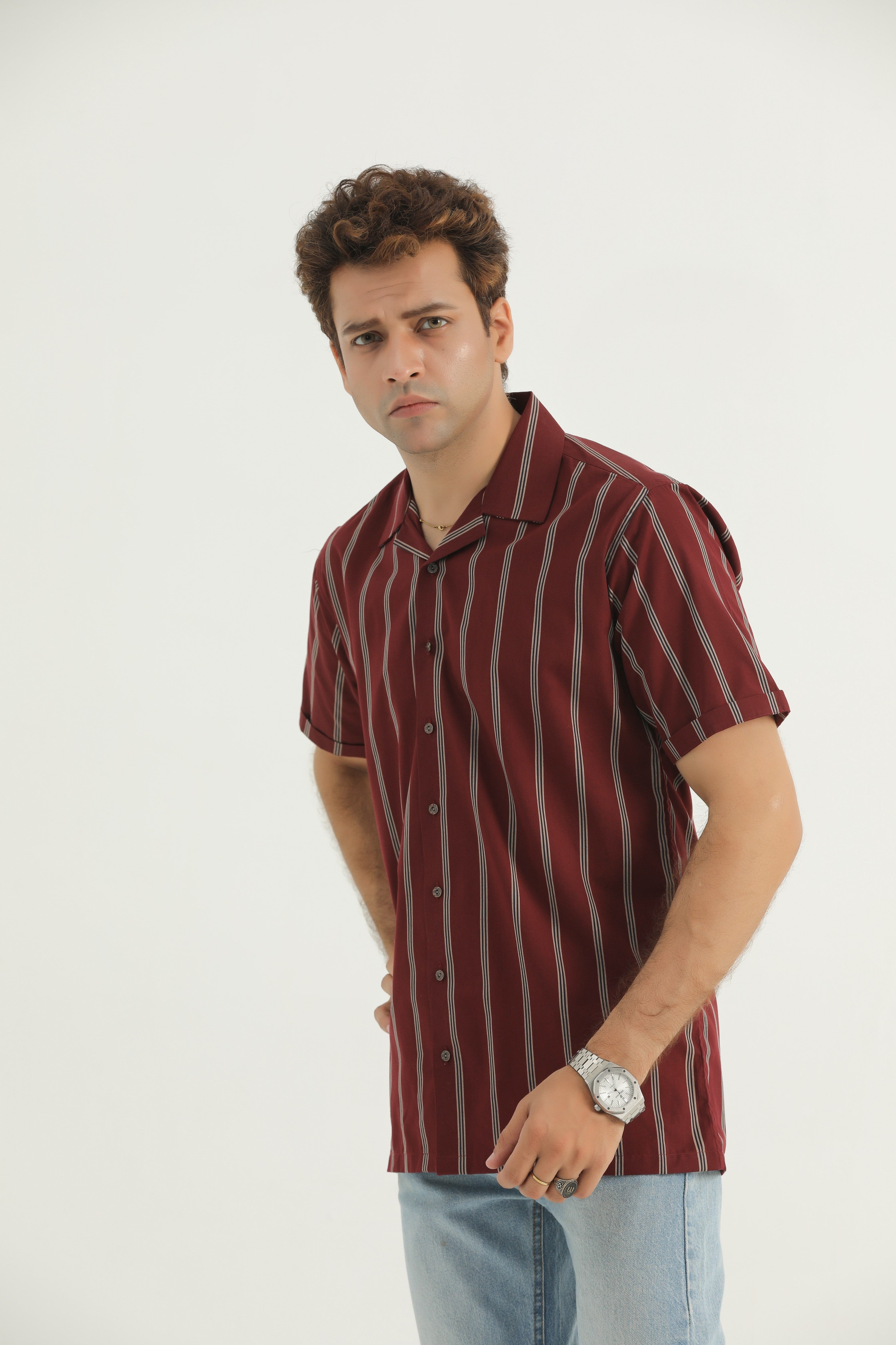 Maroon Cuban Collar Casual Shirt - CS24-01