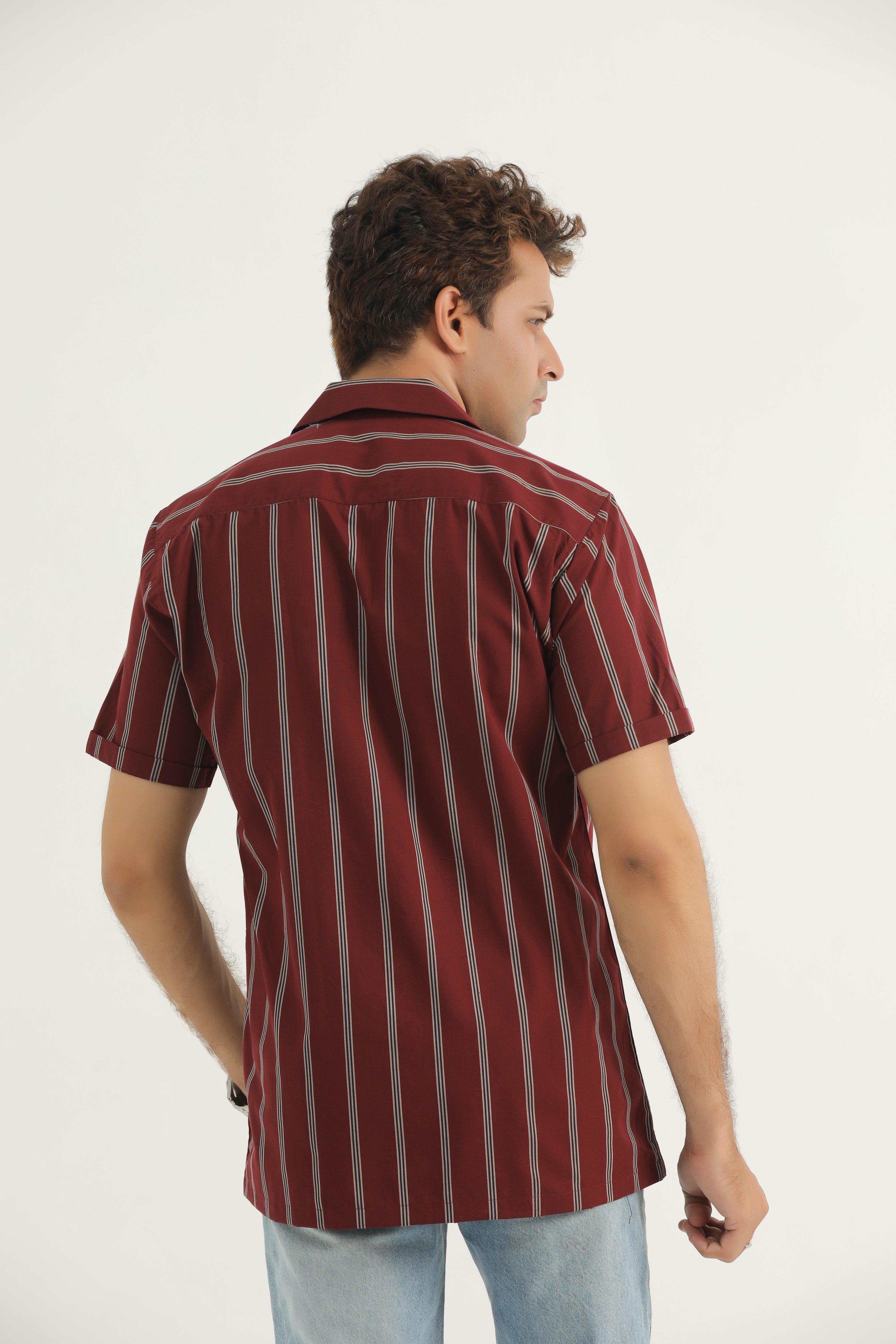 Maroon Cuban Collar Casual Shirt - CS24-01