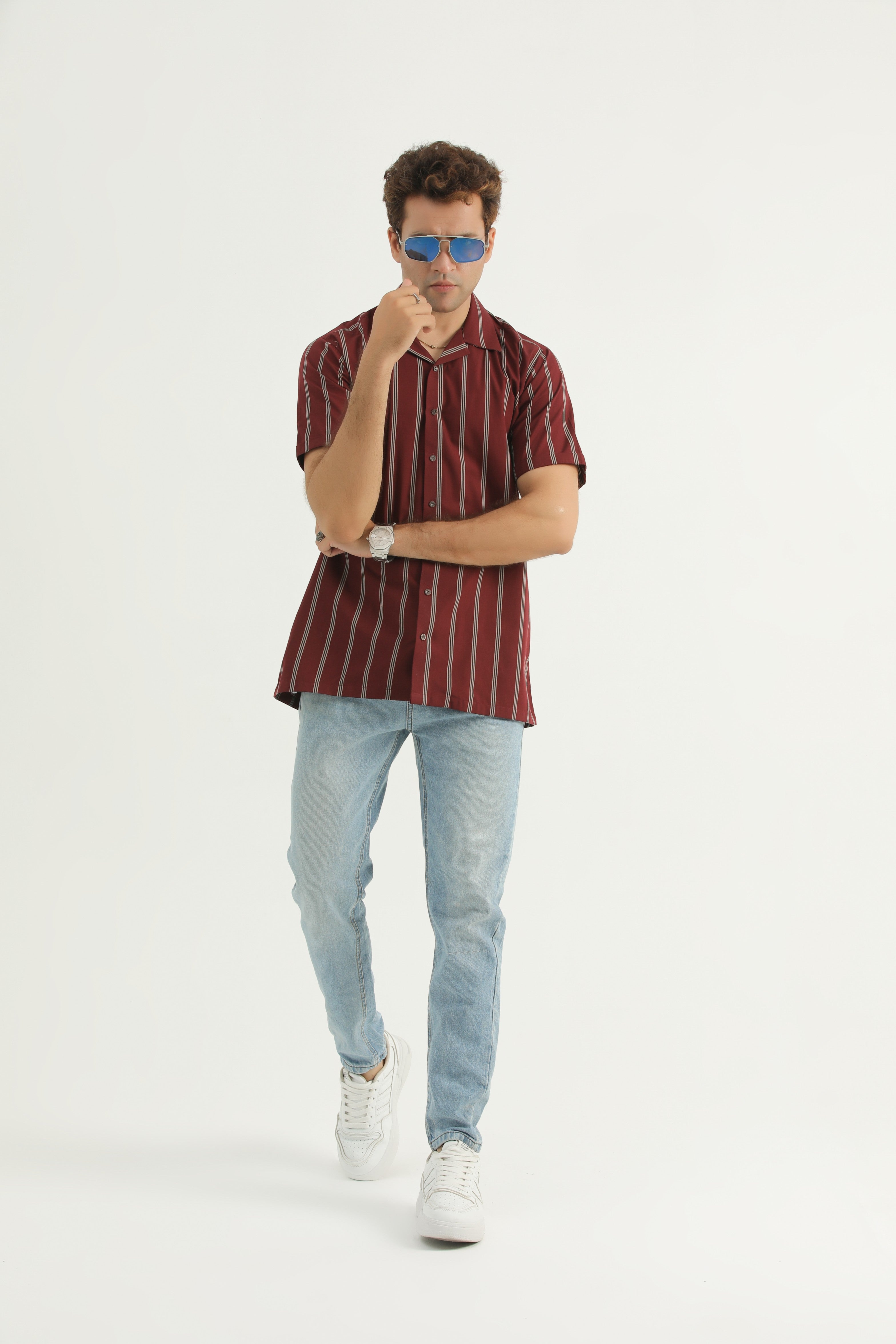 Maroon Cuban Collar Casual Shirt - CS24-01