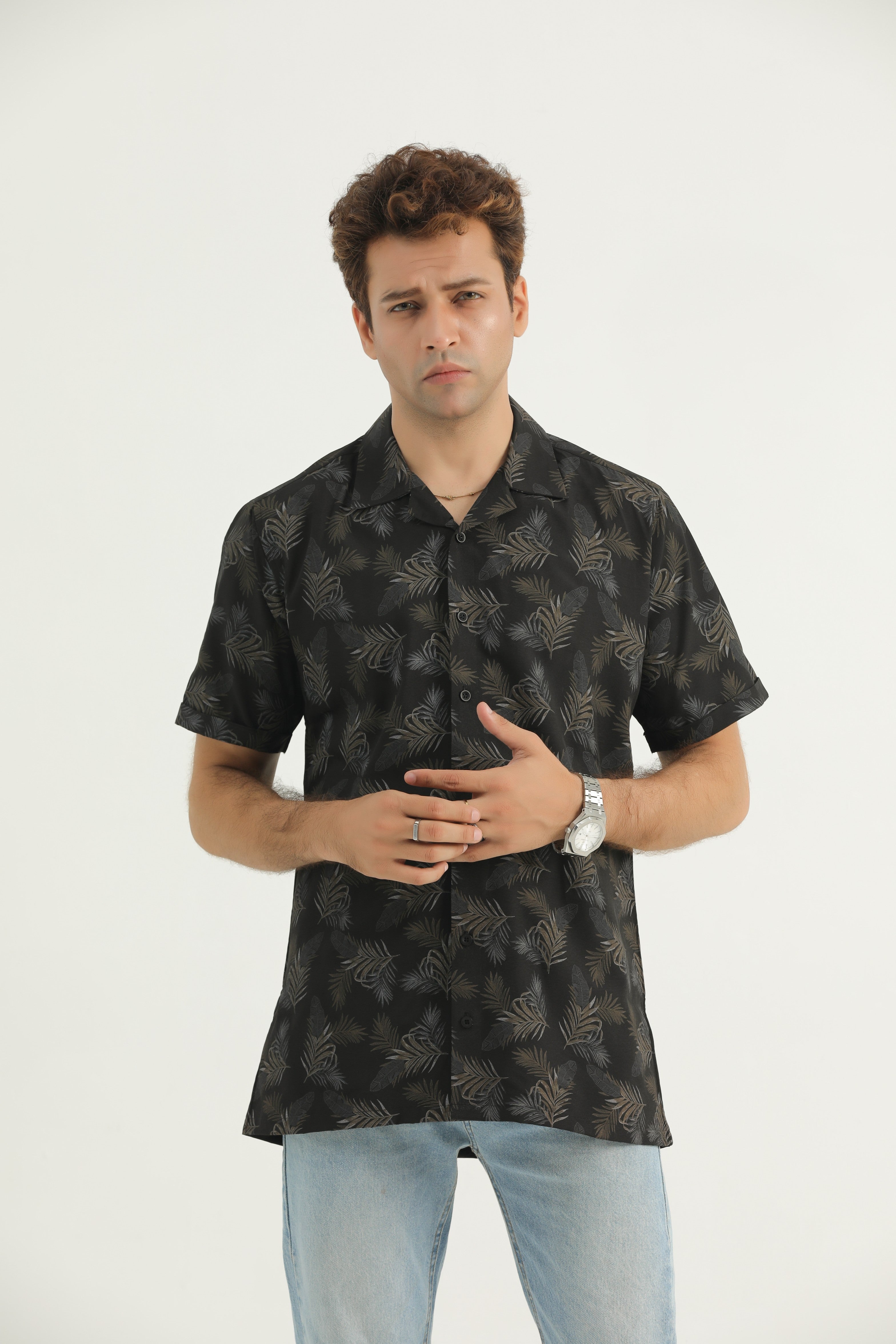 Black Cuban Collar Casual Shirt - CS24-01