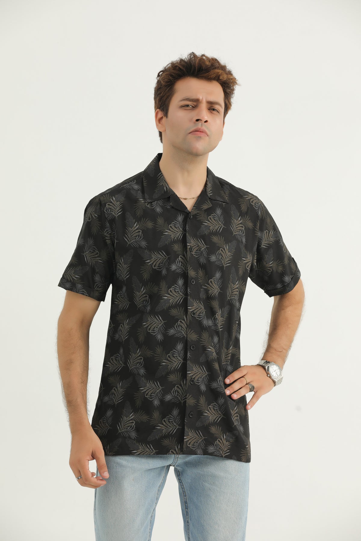 Black Cuban Collar Casual Shirt - CS24-01