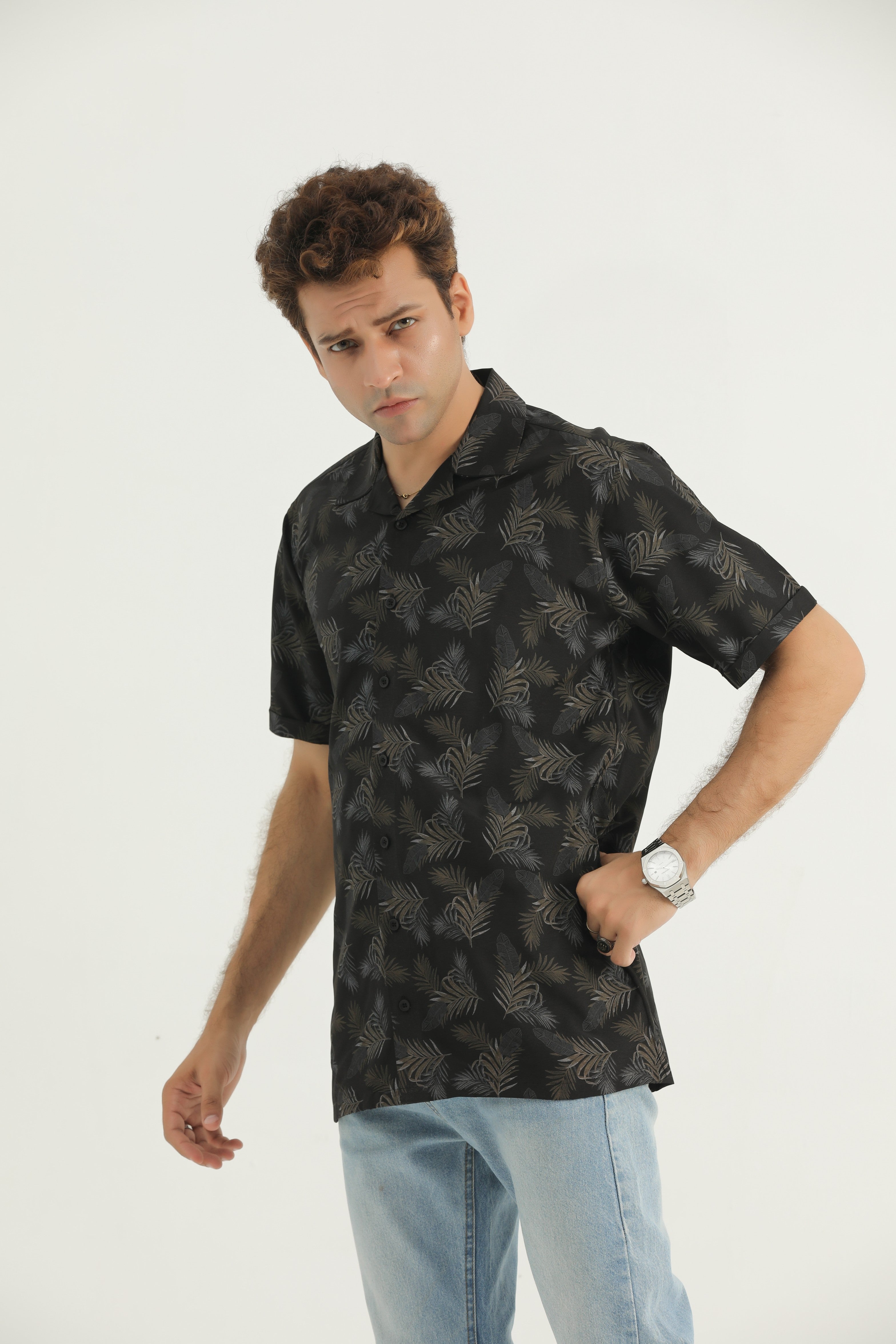 Black Cuban Collar Casual Shirt - CS24-01