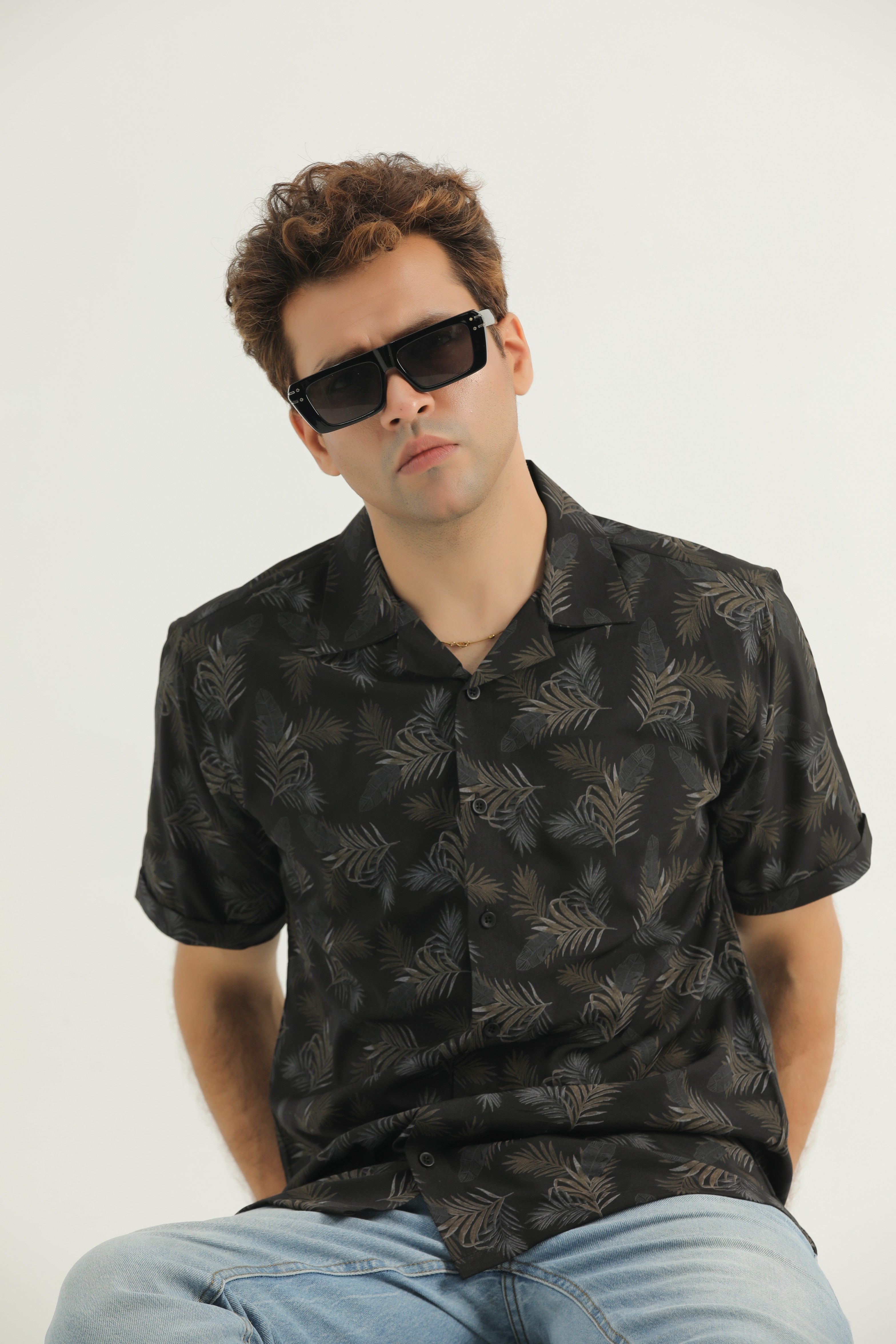 Black Cuban Collar Casual Shirt - CS24-01